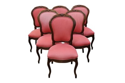 Lot 70 - A SET OF SIX FRENCH WALNUT DINING CHAIRS, 20TH CENTURY