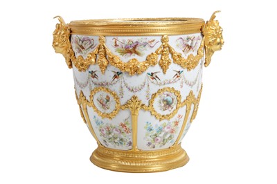 Lot 102 - A 19TH CENTURY SEVRES STYLE PORCELAIN AND ORMOLU MOUNTED JARDINIERE MARKED 'CHATEAU DES TUILERIES'