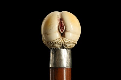 Lot 339 - A 19TH CENTURY IVORY AND MALACCA EROTIC WALKING CANE