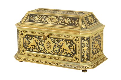 Lot 28 - A FINE EARLY 20TH CENTURY SPANISH GOLD DAMASCENED STEEL CASKET IN THE MANNER OF ZULOAGA