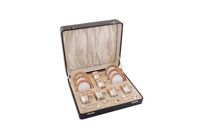 Lot 315 - A cased George V sterling silver mounted Paragon demitasse coffee set, Birmingham 1932 by Joseph Gloster Ltd