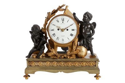 Lot 181 - A RARE AND FINE LATE 18TH CENTURY ENGLISH BRONZE AND GILT BRONZE FUSEE CLOCK BY JAMES TREGENT