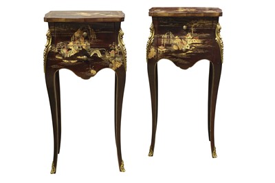 Lot 170 - A PAIR OF LATE 19TH  CENTURY FRENCH  CHINOISERIE DECORATED AND ORMOLU MOUNTED  NIGHT CUPBOARDS