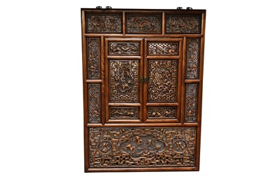 Lot 62 - A CHINESE JUWOOD RECTANGULAR DOOR OR WINDOW PANEL, 20TH CENTURY