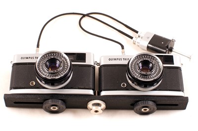 Lot 60 - Twinned Olympus Trip 35 Cameras for Two Full Frame Stereo Images.