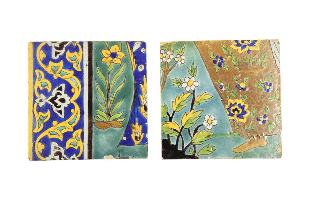 Lot 67 - TWO SAFAVID CUERDA SECA ARCHITECTURAL POTTERY TILES