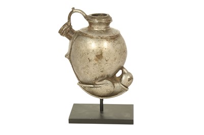 Lot 143 - A TINNED BRASS MANGO GUNPOWDER FLASK