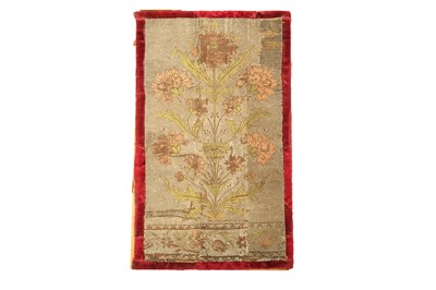 Lot 12 - A MOSAIC PANEL OF FLORAL METAL-WRAPPED THREAD TEXTILE