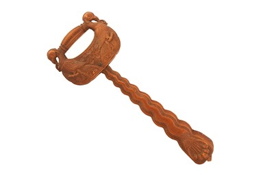 Lot 162 - A MYSORE CARVED SANDALWOOD FAN