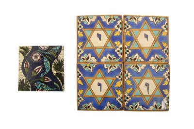 Lot 90 - A GROUP OF ISLAMIC-REVIVAL POTTERY TILES AND DISH