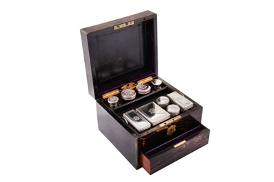 Lot 60 - A Victorian sterling silver fitted coromandel travelling vanity case, London 1871 by Thomas Whitehouse