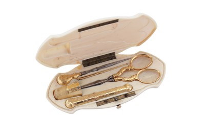 Lot 62 - A late 19th century French 18 carat gold fitted sewing necessaire, Paris circa 1880 by Auguste Belleau (reg.1880, bif. 1881)