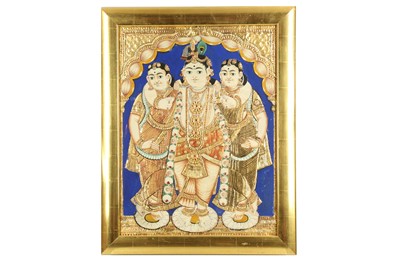 Lot 230 - LORD KRISHNA FLANKED BY HIS WIVES