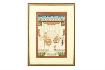 Lot 116 - A BALCONY SCENE: A RULER SMOKING A HUQQA WITH HIS COMPANION