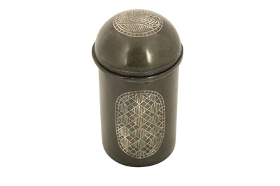 Lot 168 - A SMALL BIDRI SILVER-INLAID CONTAINER