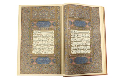 Lot 39 - AN IMPERIAL PAHLAVI QUR'AN AND A QUR'AN STAND
