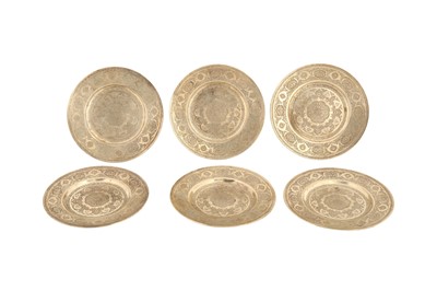 Lot 205 - A SET OF SIX ENGRAVED SILVER SIDE PLATES