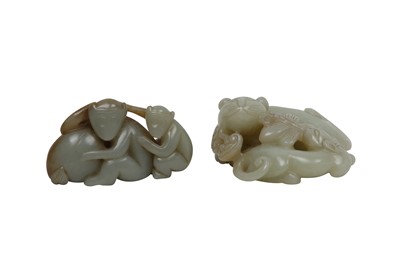Lot 624 - TWO CHINESE PALE CELADON JADE ANIMAL CARVINGS.