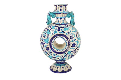 Lot 285 - A MULTAN BLUE AND TURQUOISE POTTERY MOON FLASK