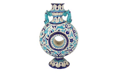 Lot 81 - A MULTAN BLUE AND TURQUOISE POTTERY MOON FLASK