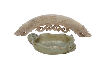 Lot 41 - A CHINESE JADE WASHER AND A JADE CHIME.
