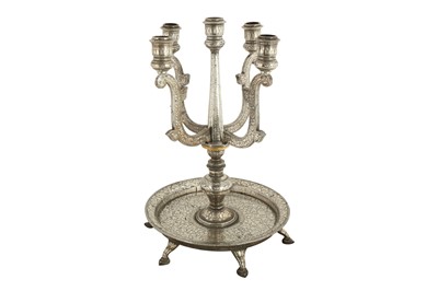 Lot 241 - A LARGE BIDRI SILVER-INLAID FIVE-PRONGED CANDLESTICK