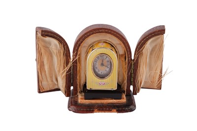 Lot 56 - A cased early 20th century Swiss silver gilt, onyx and guilloche enamel time piece, circa 1920