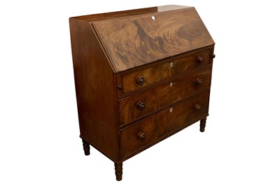 Lot 103 - A FLAME MAHOGANY BUREAU, 19TH CENTURY
