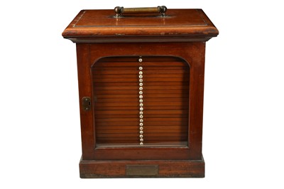 Lot 335 - A VICTORIAN MAHOGANY MICROSCOPE SLIDE CABINET INSCRIBED 'LIVERPOOL MICROSCOPICAL SOCIETY
