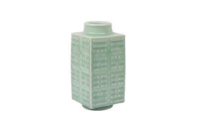 Lot 529 - A CHINESE CELADON-GLAZED EIGHT 'TRIGRAMS' VASE, CONG.
