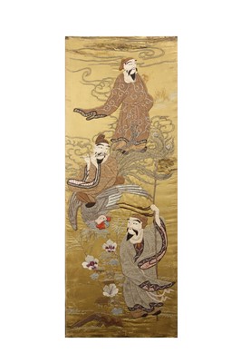 Lot 323 - A SET OF THREE JAPANESE EMBROIDERED PANELS.