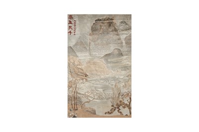 Lot 713 - A LARGE EMBROIDERED 'LANDSCAPE' HANGING.