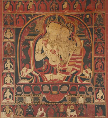 Lot 200 - A RARE TIBETAN THANGKA OF VAJRASATTVA AND HIS CONSORT.