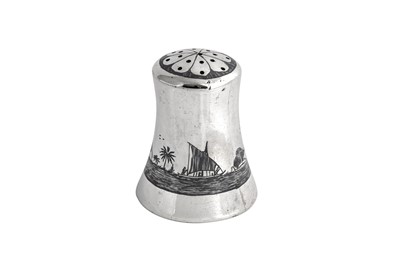 Lot 300 - An early to mid-20th century Iraqi silver and niello sugar shaker, circa 1940