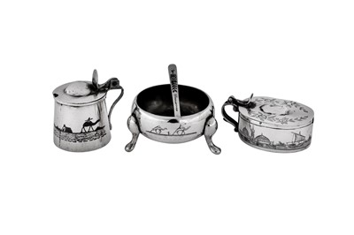 Lot 294 - A mixed group of early to mid-20th century Iraqi silver and niello cruets, Basra or Omara circa 1930-50