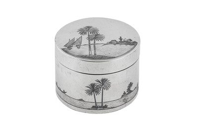 Lot 292 - An early 20th century Iraqi silver and niello dressing table box, circa 1930 signed Baghdad Onaisi (Onaisi Al Fayyadh)