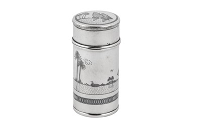 Lot 291 - An early 20th century Iraqi silver and niello dressing table box, Baghdad circa 1930 signed Abed Al Hassan
