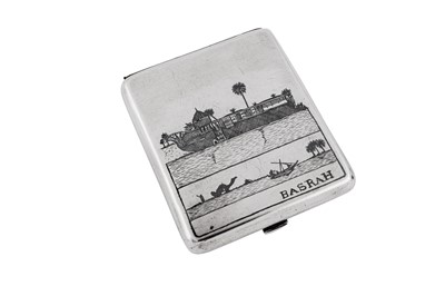 Lot 254 - An early 20th century Iraqi silver and niello cigarette case, Basra circa 1920