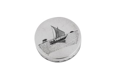 Lot 269 - Three early to mid-20th century Iraqi silver and niello compacts, circa 1930-50