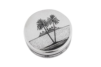 Lot 269 - Three early to mid-20th century Iraqi silver and niello compacts, circa 1930-50