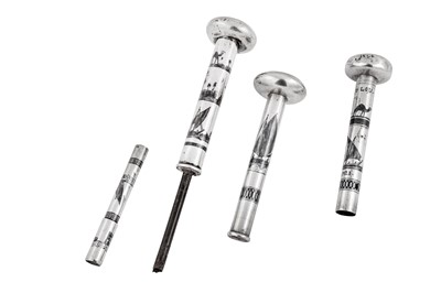 Lot 274 - Mixed group – An early 20th century Iraqi silver and niello walking cane handle, Omara dated 1921