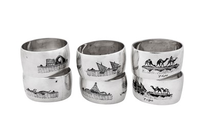 Lot 281 - A set of four mid-20th century Iraqi silver and niello napkin rings, Basra circa 1940