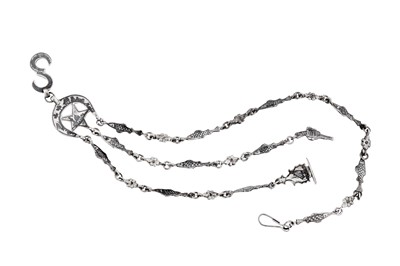 Lot 273 - An early 20th century Iraqi silver and niello watch chain chatelaine, circa 1920