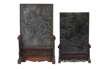 Lot 556 - TWO CHINESE STONE TABLE SCREENS.