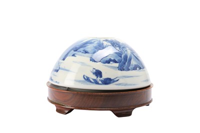 Lot 459 - A CHINESE BLUE AND WHITE BEEHIVE 'LANDSCAPE' WASHER.