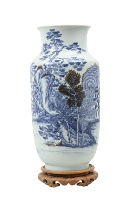 Lot 580 - A LARGE CHINESE BLUE AND WHITE AND UNDERGLAZE RED 'LANDSCAPE' VASE.