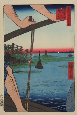 Lot 385 - A WOODBLOCK PRINT BY HIROSHIGE (1797 - 1858).