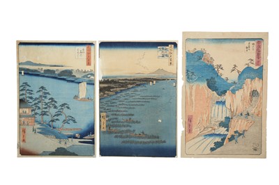Lot 375 - THREE WOODBLOCK PRINTS BY HIROSHIGE (1797 - 1858).