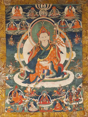Lot 498 - A TIBETNA THANGKA OF PADMA SAMBHĀVA.