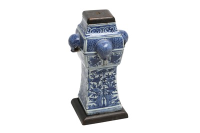 Lot 279 - A CHINESE BLUE AND WHITE ALTAR VASE, FANG ZUN.